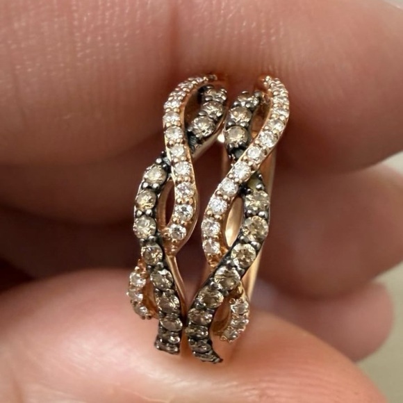 Le Vian 14K Rose Gold 3/4ctw VS/G Natural Diamond Twist Hoop Huggie Earrings - Picture 10 of 15